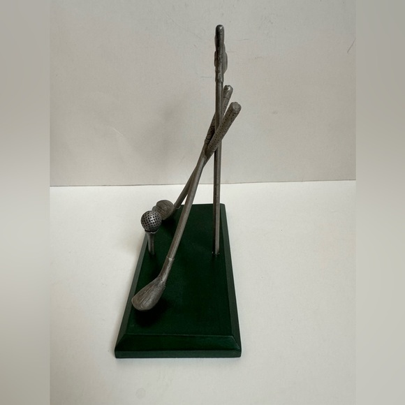 Russ Golf Club Balls Business Card Holder Pewter w/ Wooden Base - Picture 3 of 8